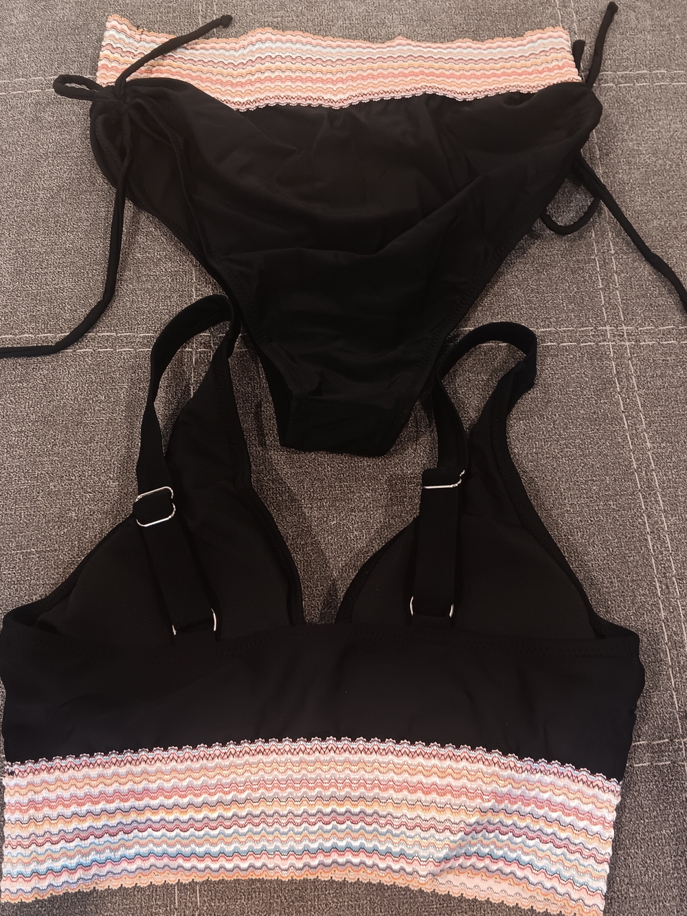 & Other Stories Black Bikini Set with Pastel Multicolor Trim